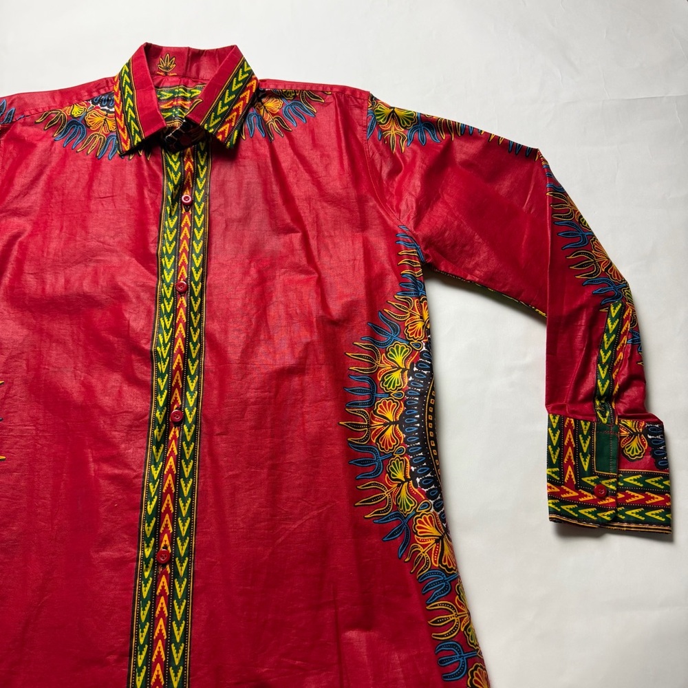 Vibrant Red Multicolor Patterned Long Sleeve Dres… - image 5